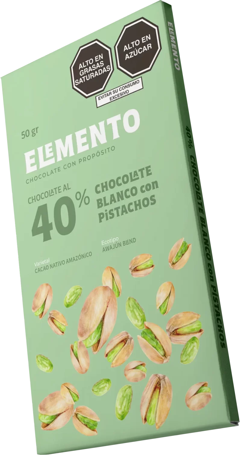 Línea Fusión Chocolate Blanco con pistachos acaramelados